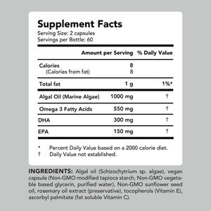 Vegan Omega-3 (DHA + EPA) 500mg Capsules Amandean 120 count