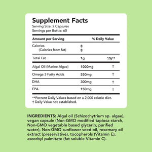 Vegan Omega-3 (DHA + EPA) 500mg Capsules Amandean 120 count