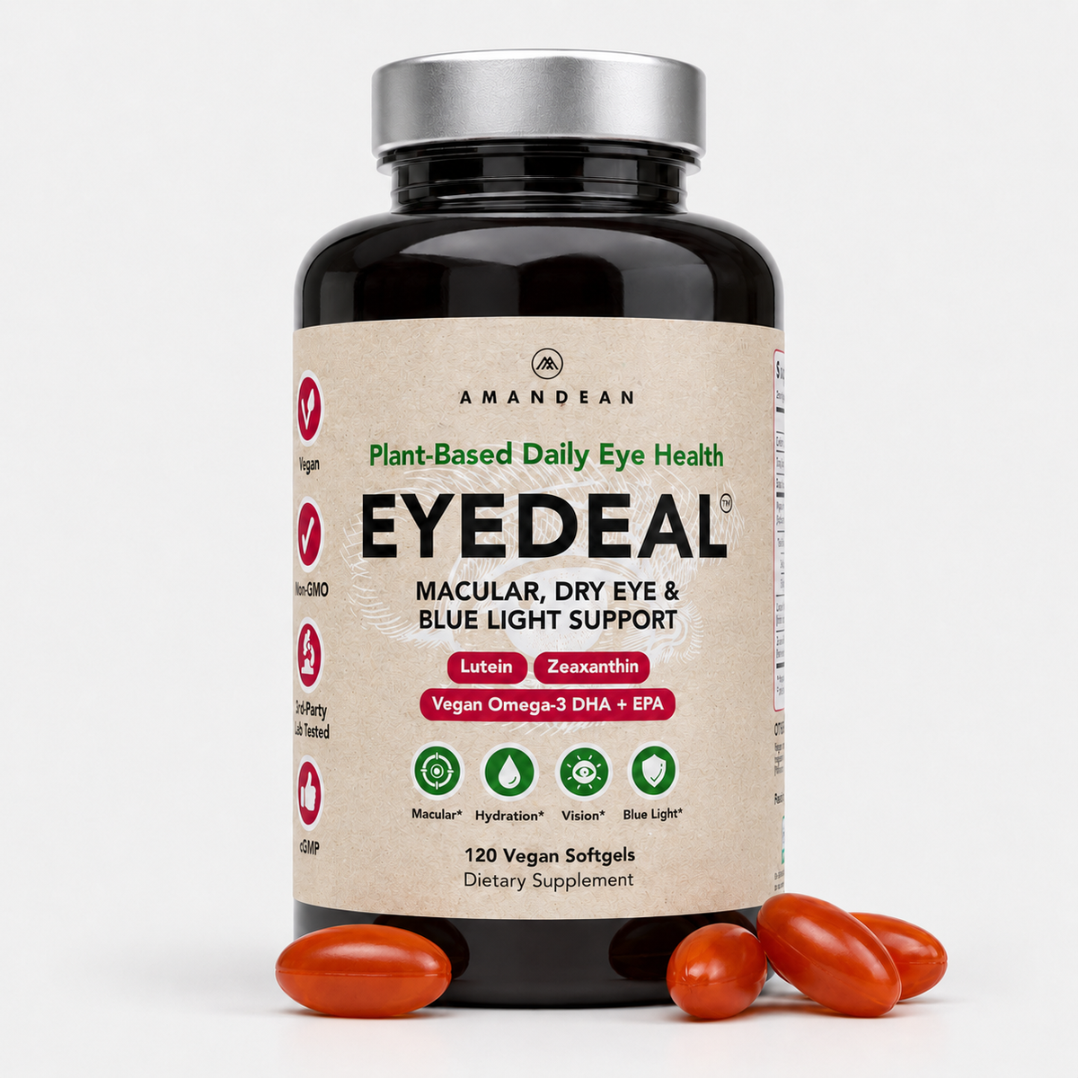 AMANDEAN EYEDEAL® Eye Vitamins with Lutein &amp; Zeaxanthin + Vegan Algal Omega-3