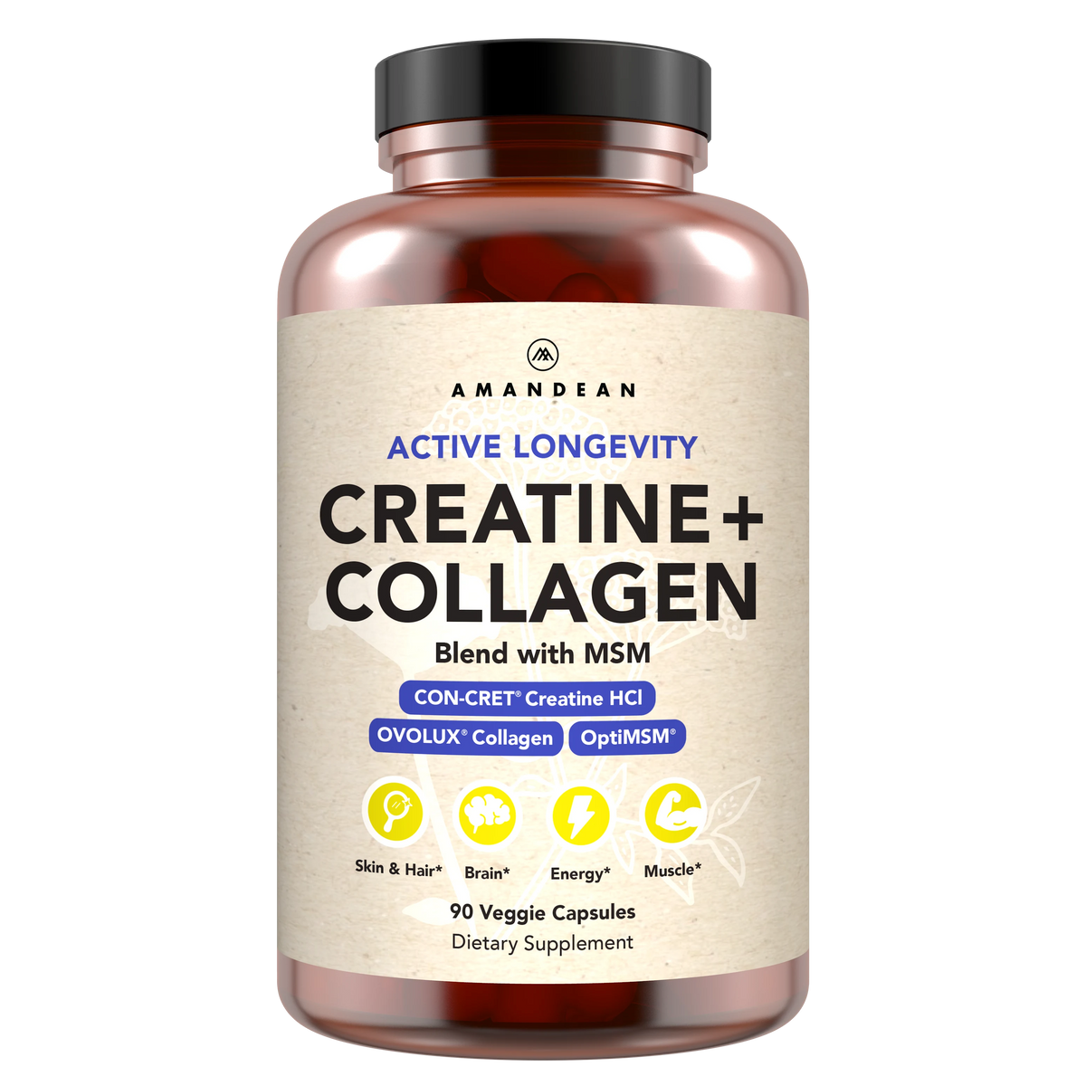 AMANDEAN Creatine and Collagen + MSM Capsules - CON-CRET HCl, OVOLUX Eggshell Collagen and OptiMSM