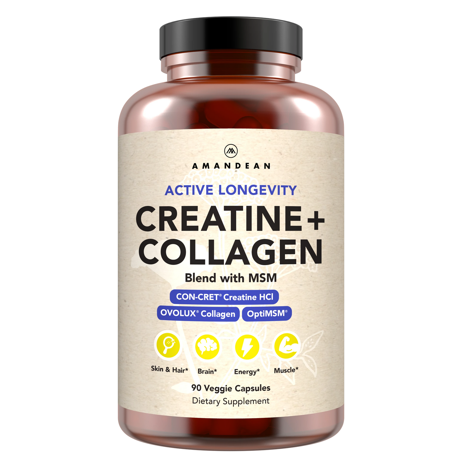 AMANDEAN Creatine and Collagen + MSM Capsules - CON-CRET HCl, OVOLUX Eggshell Collagen and OptiMSM