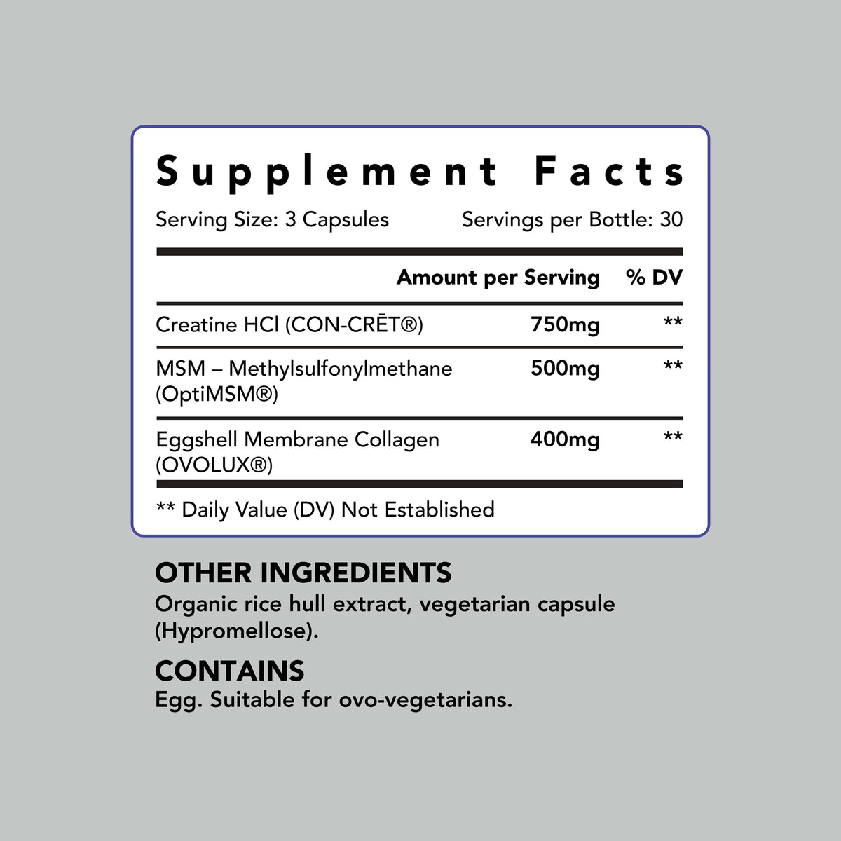 AMANDEAN Creatine and Collagen + MSM Capsules - CON-CRET HCl, OVOLUX Eggshell Collagen and OptiMSM