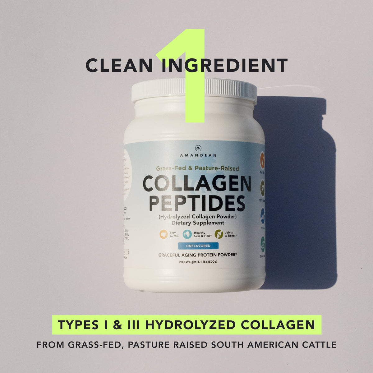 Collagen Peptides Powder, 500g - Grass-Fed, Type I &amp; III