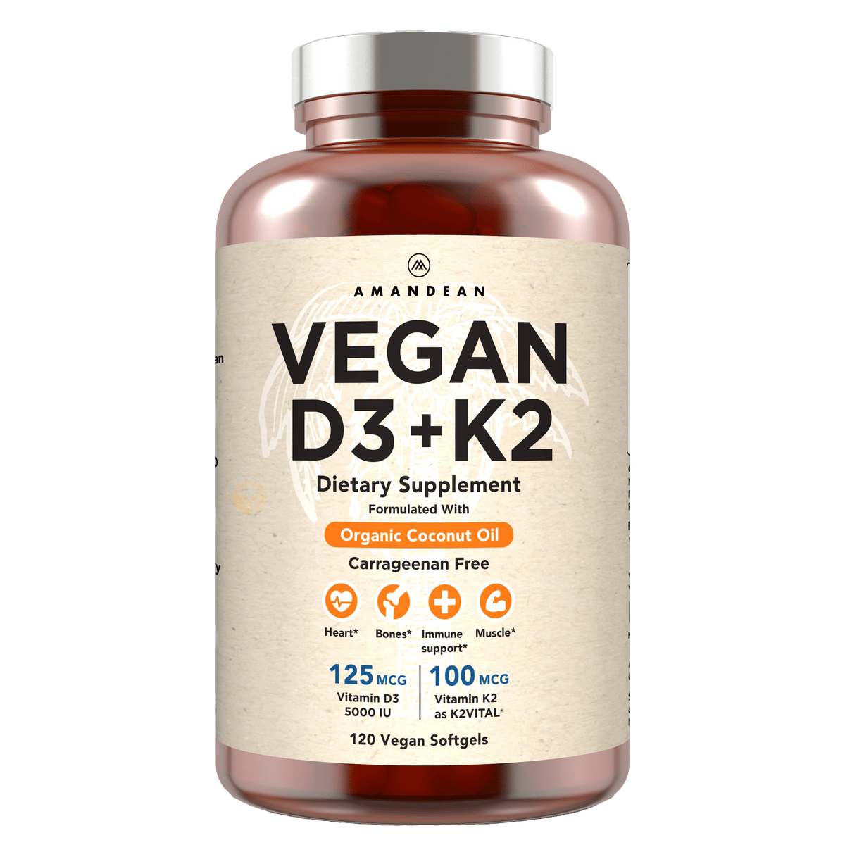 Vegan Vitamin D3 + K2 (120 Softgels) Amandean 