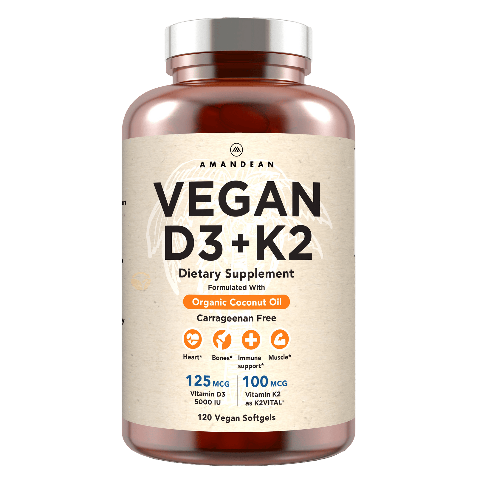 Vegan Vitamin D3 + K2 (120 Softgels) Amandean 