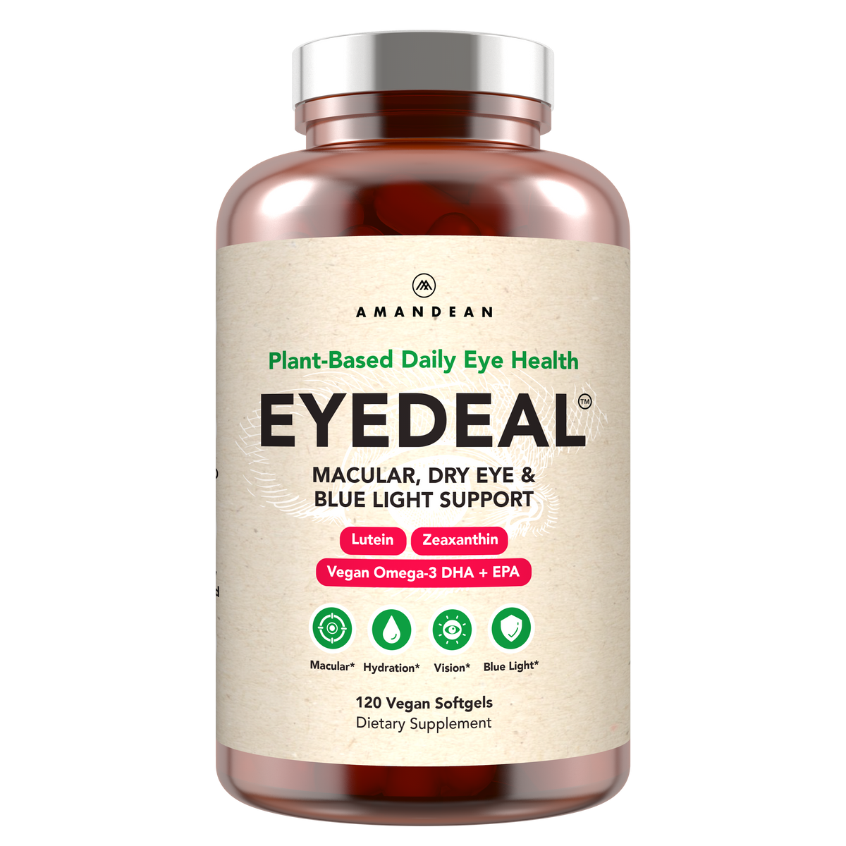 AMANDEAN EYEDEAL® Eye Vitamins with Lutein &amp; Zeaxanthin + Vegan Algal Omega-3