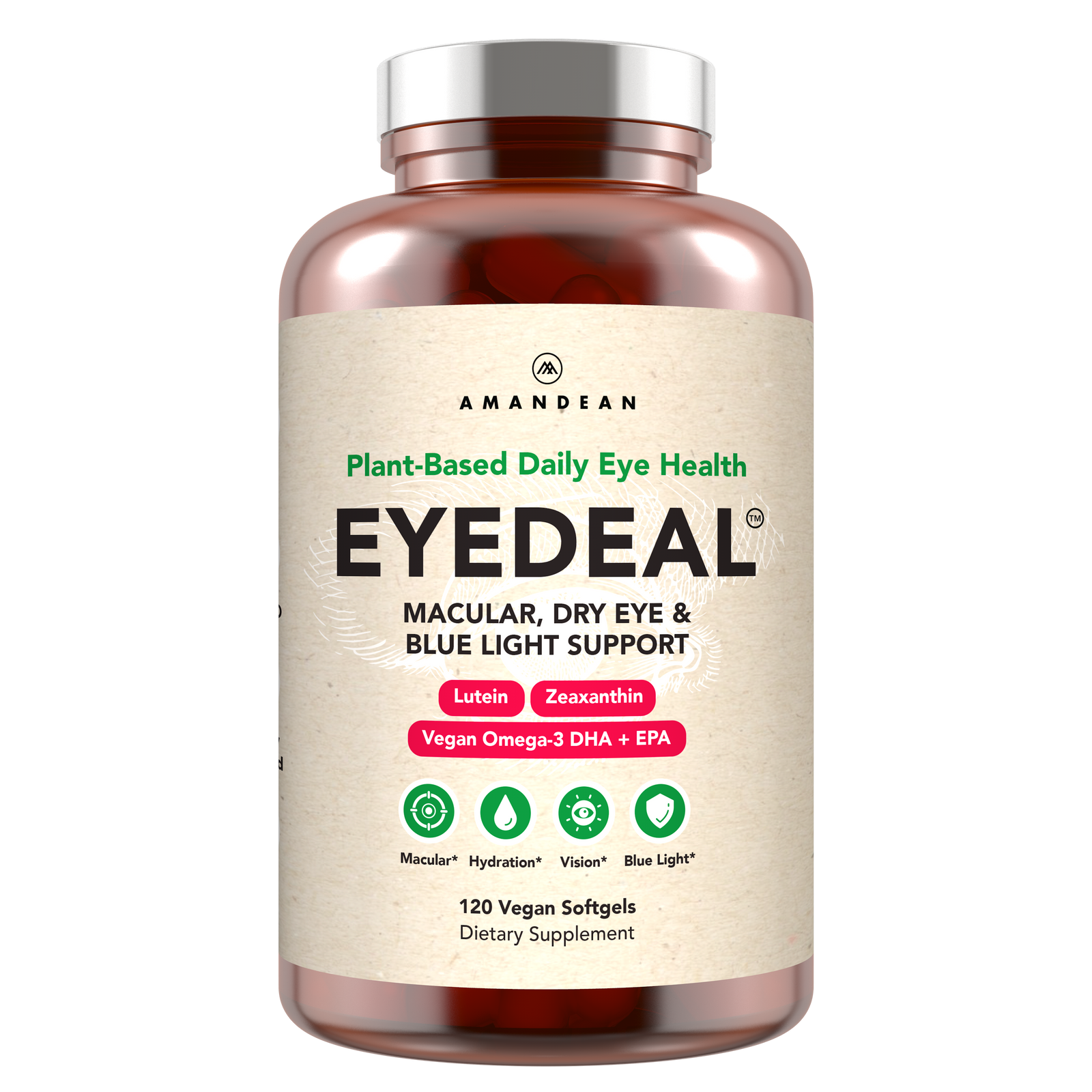 AMANDEAN EYEDEAL® Eye Vitamins with Lutein & Zeaxanthin + Vegan Algal Omega-3