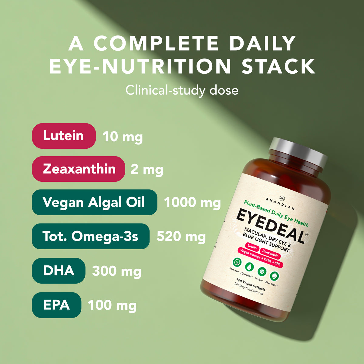 AMANDEAN EYEDEAL® Eye Vitamins with Lutein &amp; Zeaxanthin + Vegan Algal Omega-3