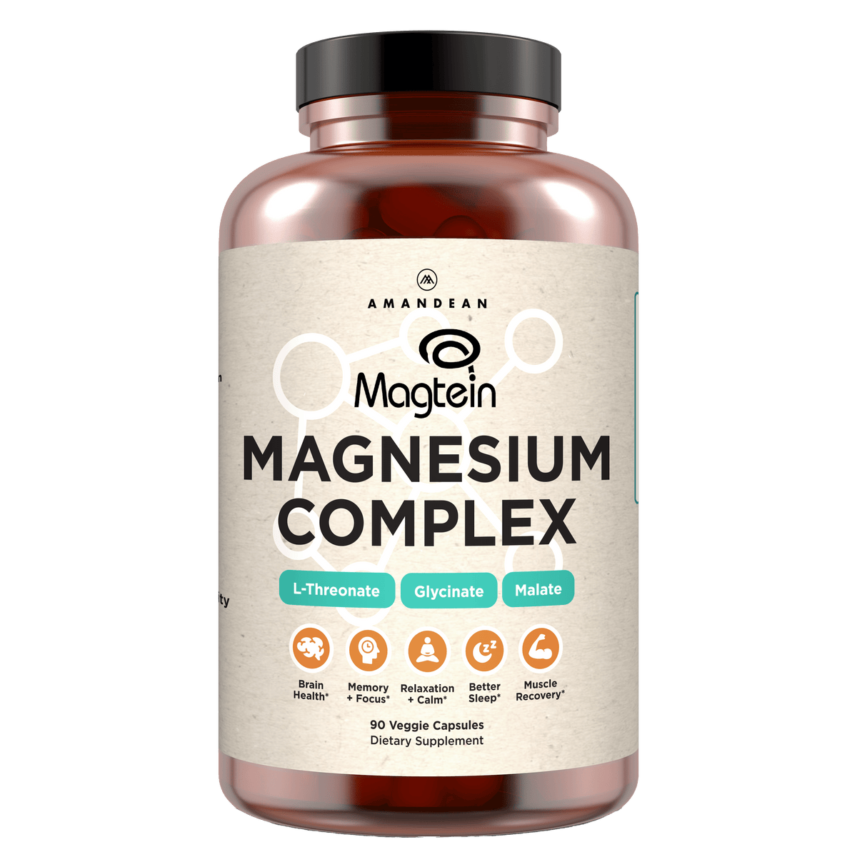Magnesium L-Threonate Complex With Magtein (90 Veggie Capsules) Magnesium Amandean 