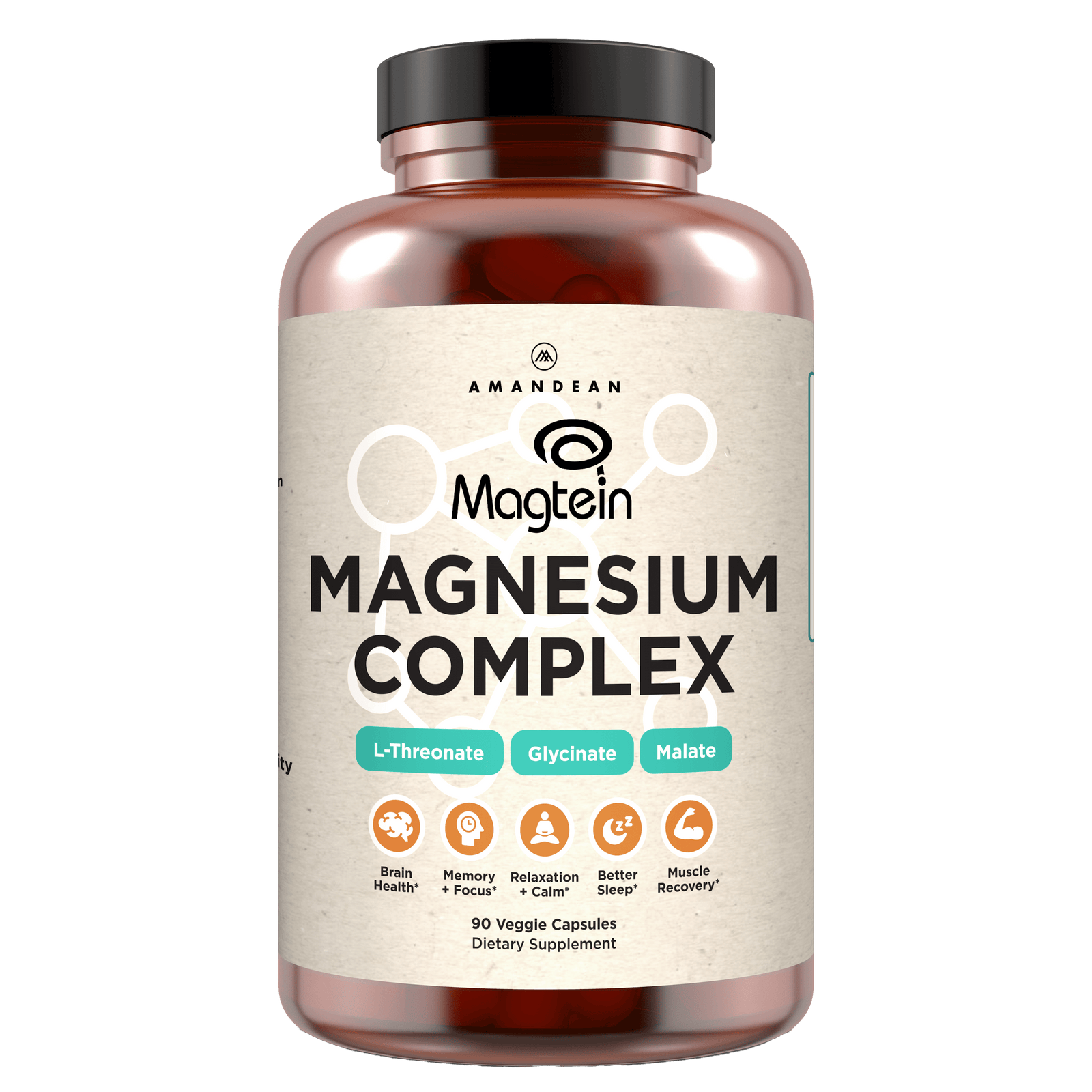 Magnesium L-Threonate Complex With Magtein (90 Veggie Capsules) Magnesium Amandean 