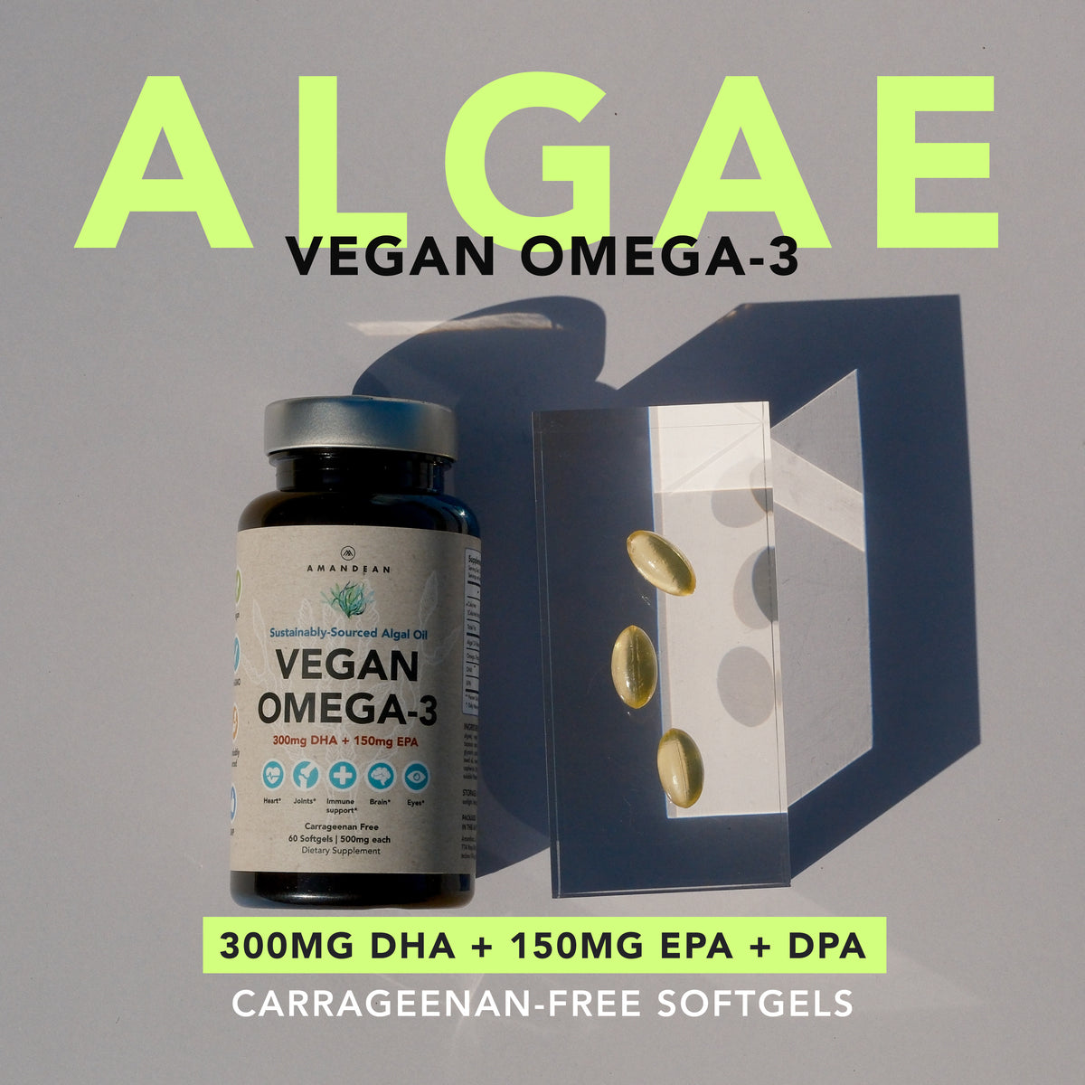 Vegan Omega-3 500mg Capsules Amandean 60 count 