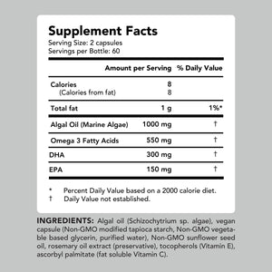 Vegan Omega-3 (DHA + EPA) 500mg Capsules Amandean 120 count