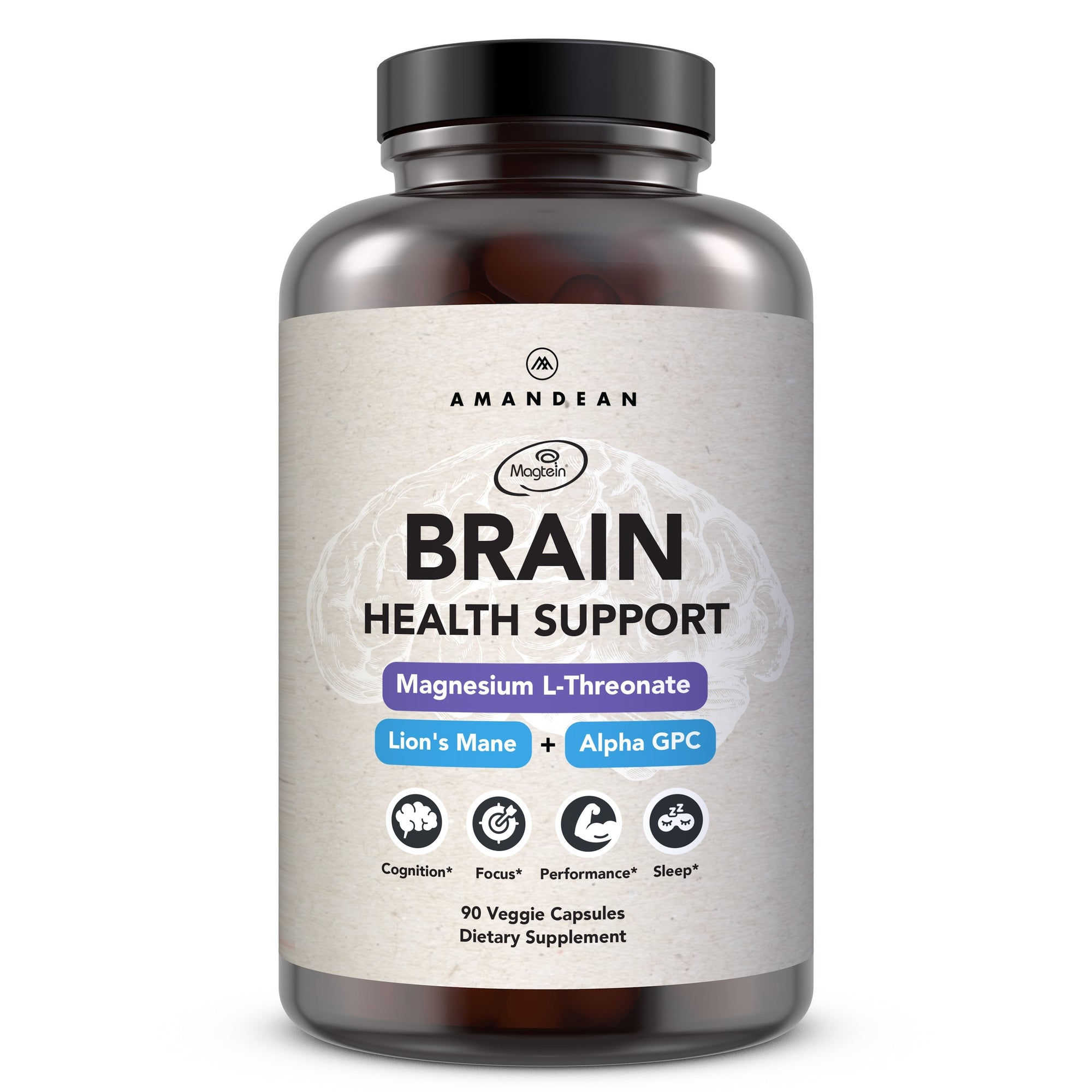 Brain Health Supplement (90 Veggie Capsules) Amandean 