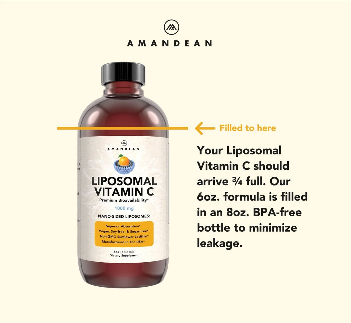 Premium Liposomal Vitamin C (6oz) - Liquid Formula Amandean