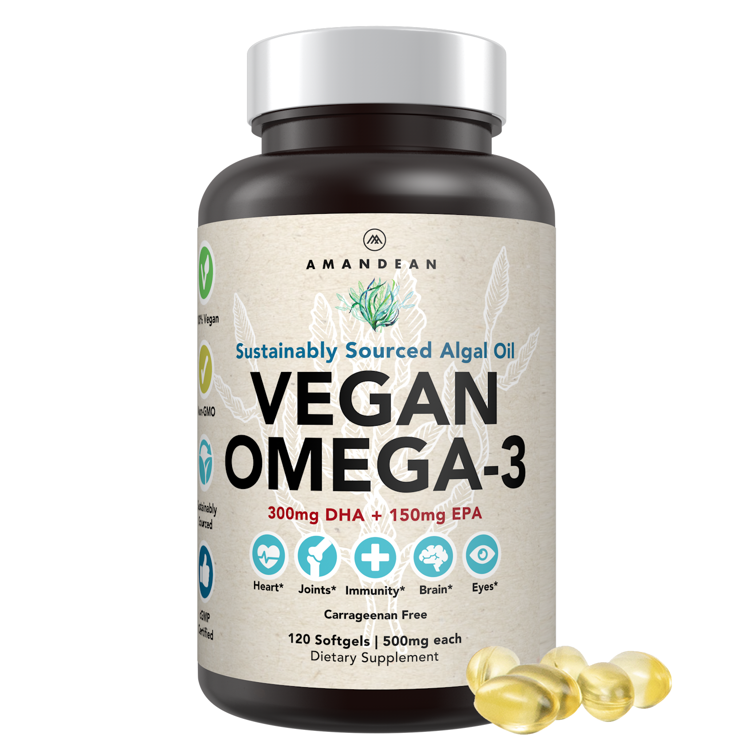 Vegan Omega-3 (DHA + EPA) 500mg Capsules Amandean